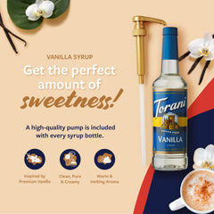 Torani sugar-free vanilla pouring over espresso to flavor drinks without added sugar