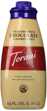 Torani bottle front packaging showing label and 64 oz size, highlights convenience