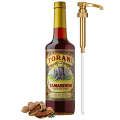 Torani tamarindo pump and cap detail demonstrating easy portion control and mess-free dispensing