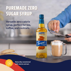 Torani toffee nut syrup texture close-up, glossy consistency for even mixing