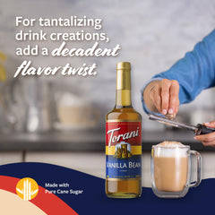Torani syrup pouring into coffee for consistent flavor and smooth blending