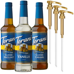 Torani vanilla syrup bottle front showing clean label and flavor benefit