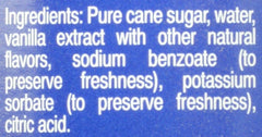 Torani label closeup highlighting flavor name and natural ingredients