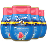 Torani bottle front view showing watermelon flavor and pack benefit