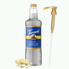 Torani white chocolate front packaging showing label and 1L bottle benefit
