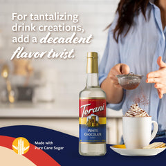 Torani white chocolate syrup blended into a latte for creamy café-style taste