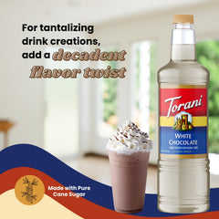 Torani white chocolate latte presentation in a mug showcasing café-quality result