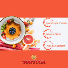 TORTUGA cake on a gift table styled for celebration conveying gourmet presentation