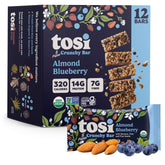 Tosi front packaging almond blueberry shows organic label and pack benefits