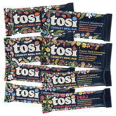 Tosi front packaging showing variety pack and organic label, convenient portability