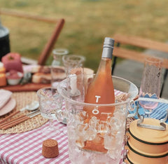 TOST ROSE bottle in hand demonstrating 25.4 fl oz sharing-size convenience