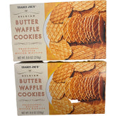 Trader Joe's front packaging of waffle cookies showing box and brand, convenient two-pack benefit