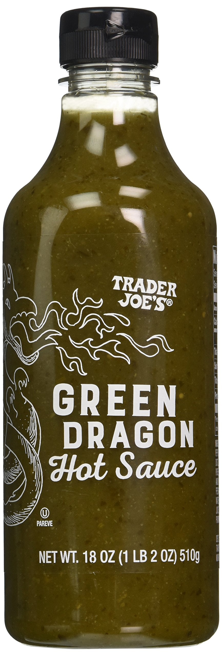 Trader Joe's Green Dragon front bottle showing label and vivid green color, perfect for adding bright heat