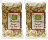 Trader Joe's front package view showing tamari rice crackers and pack benefits