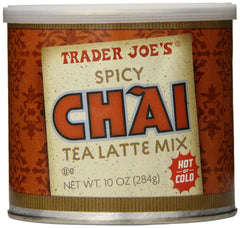 Trader Joe's spicy chai front packaging showing jar and quick-mix benefit