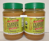 Trader Joe's front jar view showing organic Valencia creamy peanut butter and label benefits