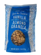 Trader Joe's front packaging showing vanilla almond clusters and pack of two convenience