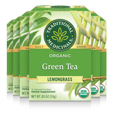 Traditional Medicinals front box showing 96 tea bags and bright lemongrass flavor benefit