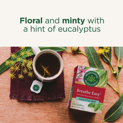 Traditional Medicinals loose tea pour displaying herb blend texture and aroma