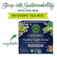 Traditional Medicinals tea bag close-up showing compostable material and easy steeping convenience