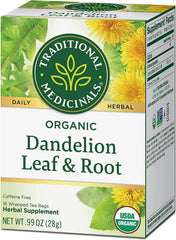 Traditional Medicinals tea bag close-up with tag, easy steeping and single-serve freshness