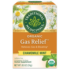Traditional Medicinals close-up of a tea bag revealing fine herbal blend for soothing flavor