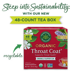 Traditional Medicinals tea bag close-up displaying compostable material benefit
