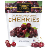 Traina front packaging 20oz pouch showing natural cherries and no sugar benefit