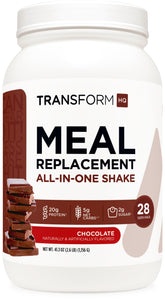 TransformHQ front packaging showing 28 servings and chocolate flavor benefit