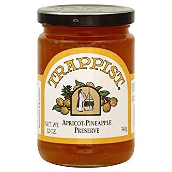 Trappist front label showing apricot pineapple preserves, enhances breakfast variety