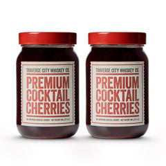 traverse city whiskey co. jar front packaging showing label and cherries, premium appeal