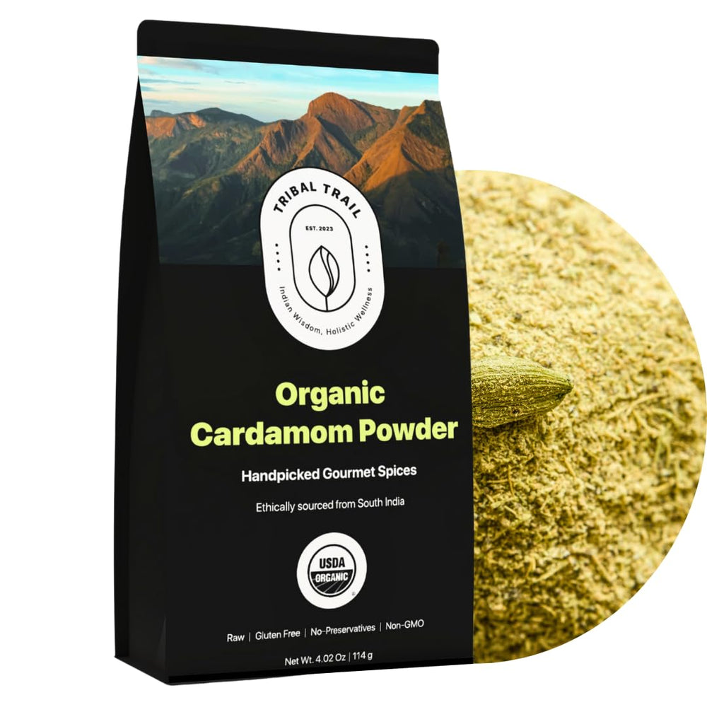 Tribal Trail front packaging showing 4.02 oz and organic badge for fresh flavor