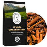 Tribal Trail front packaging showing organic cinnamon sticks and recyclable pouch benefit