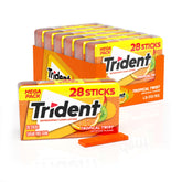 Trident front packaging tropical twist showing vibrant fruit and brand for tasty freshness