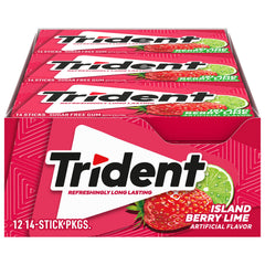 Trident front packaging showing island berry lime flavor and benefit of fresh breath