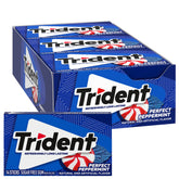 Trident front packaging showing peppermint gum and 12 packs for convenient supply
