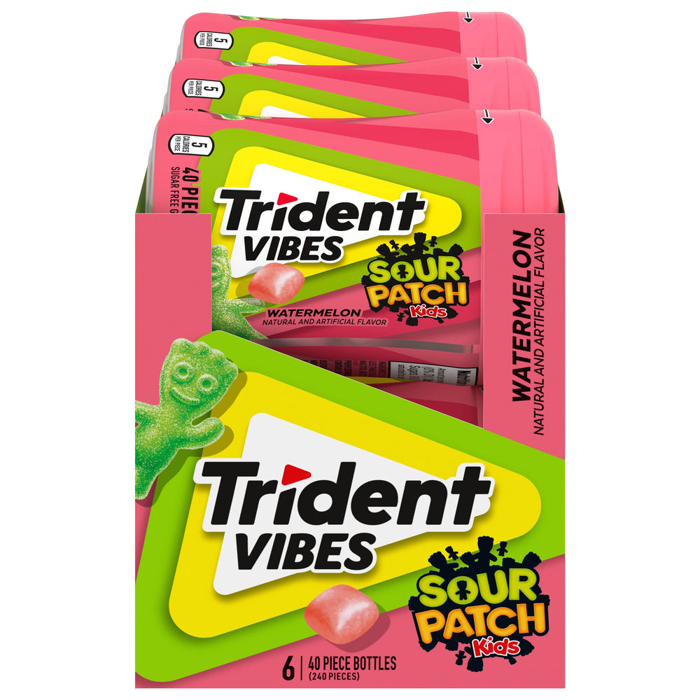 Trident Vibes bottle front view showing watermelon flavor and branding for quick grab