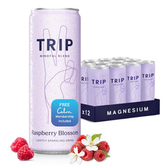 TRIP can front packaging showing raspberry blossom flavor and low calorie benefit