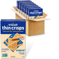 Triscuit front pack showing six-box bundle and product branding for convenient snacking