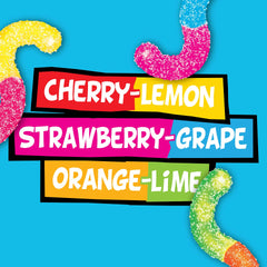 Trolli close-up of sugary coating highlighting sour bite and bright colors