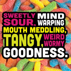 trolli close-up of sour sugar coating and chewy texture benefit tangy bite