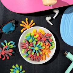 Trolli octopus gummies poured in bowl on counter showing shareable snack presentation