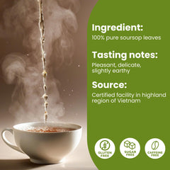 Tropical Teahouse brewed soursop leaves in teacup, demonstrates clear infusion and color