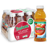 Tropicana front packaging of 12 bottles showing quantity and brand for easy stocking
