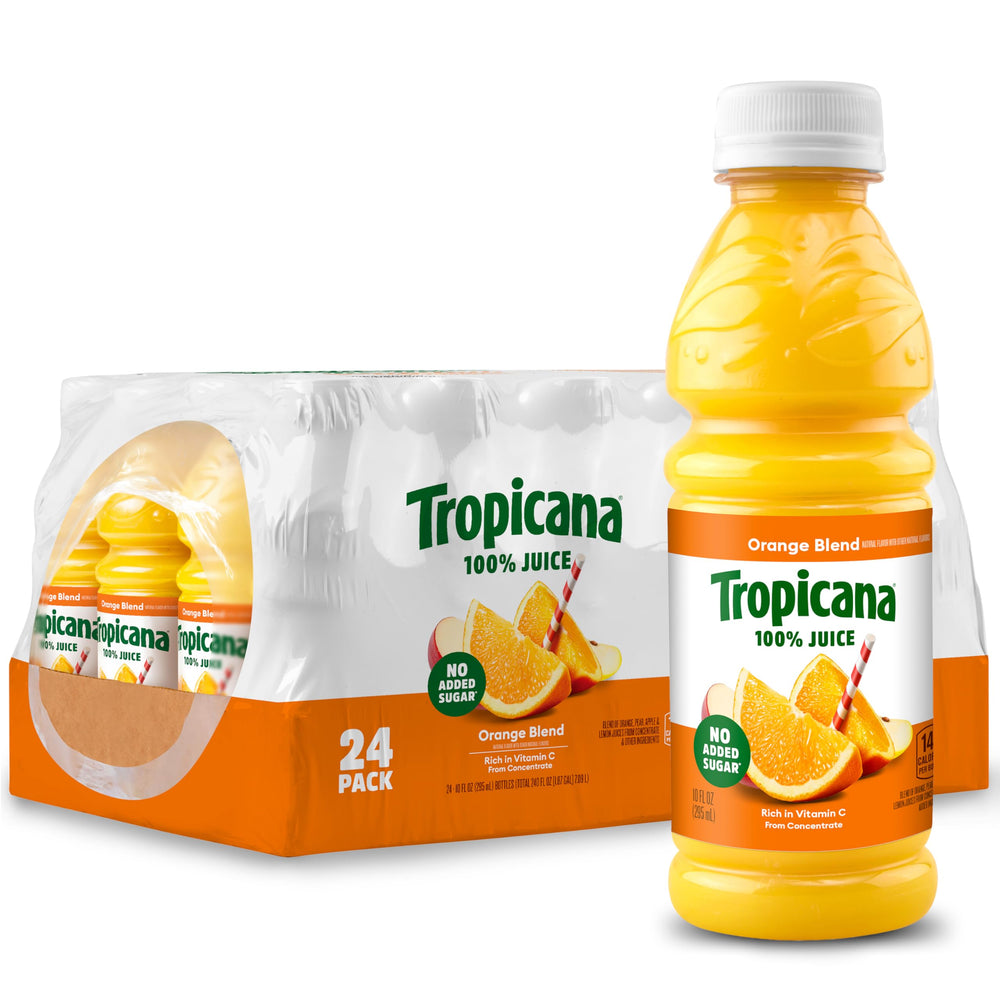Tropicana front packaging pack of 24 bottles showing convenience and portability