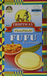 Tropiway front packaging of plantain fufu flour showing product label and size, convenient storage