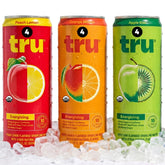 Tru variety pack front view showing all three flavors and cans, convenient energy