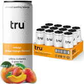 Tru can front view showing orange mango flavor and clean energy