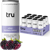 Tru front packaging showing blackberry seltzer benefits and branding