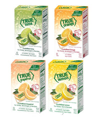 True Citrus four boxed sampler showing front packaging and flavors benefits convenience
